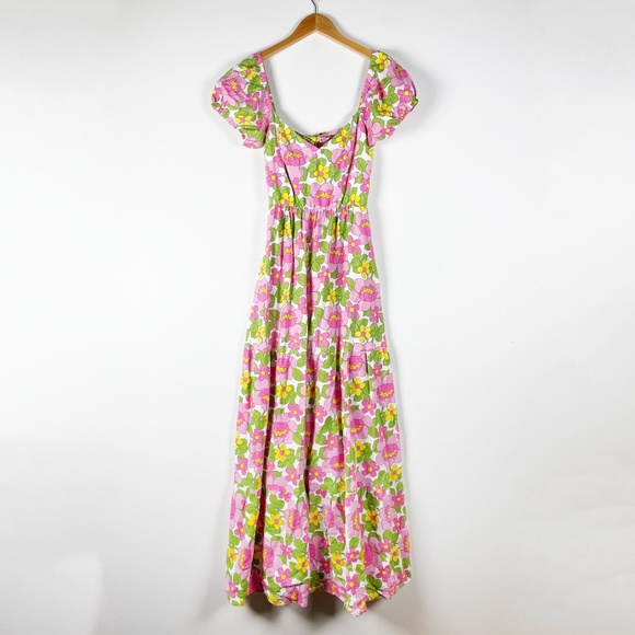 Show Me Your MuMu Dresses & Skirts - Show Me Your Mumu Cathy Linen Blend Puff Short Sleeve Maxi Dress Fresh Floral S